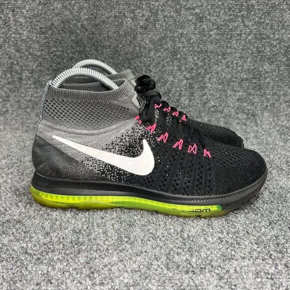 Nike Zoom‎ All Out Flyknit Running Shoes Women's Size 7 Black Volt Athletic Run - Picture 1 of 12